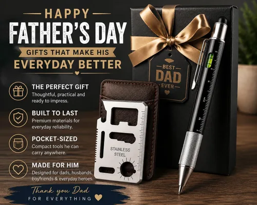 Vista 5 de Regalos para hombres: bolígrafo multiherramienta 6 en 1 y juego de herramientas para tarjetas 11 en 1, accesorios geniales para hombres, regalos