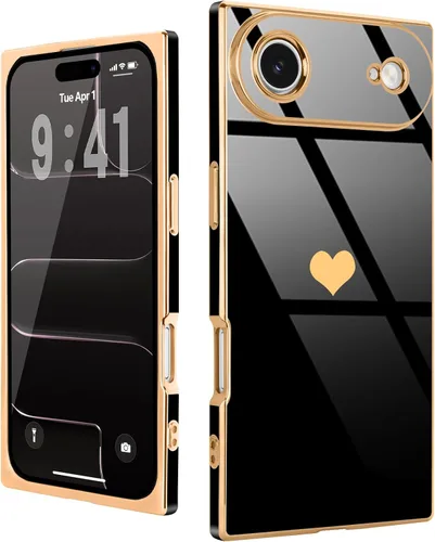 Vista 27 de Compatible con iPhone 12 Funda Rectangular Bonita Chapado Dorado Lujo Corazón de Amor Funda de Teléfono para Mujeres Niñas A Prueba de Golpes
