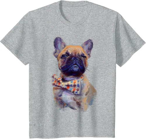 Vista 6 de Camiseta de bulldog francés con estampado realista, artística de bulldog francés, Negro, S