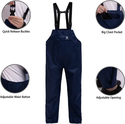 Vista 2 de RainRider Pantalones con peto de lluvia para hombres y mujeres, pantalones de seguridad Oxford 150D, pantalones de trabajo resistentes al agua