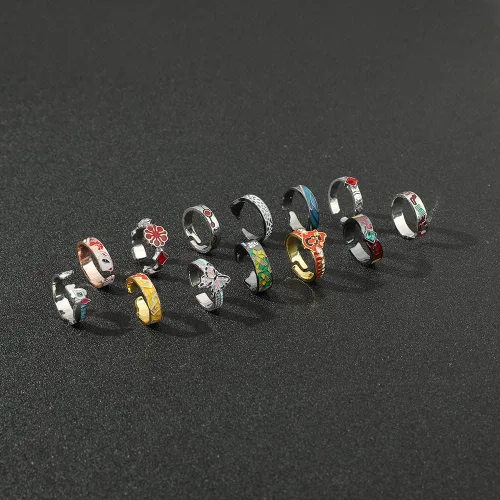 Vista 6 de ZHUOXING Demon Slayer Ring - Tanjirou Cosplay Anime Adjustable Open Rings kimetsu no yaiba manga Jewelry For Women Girl