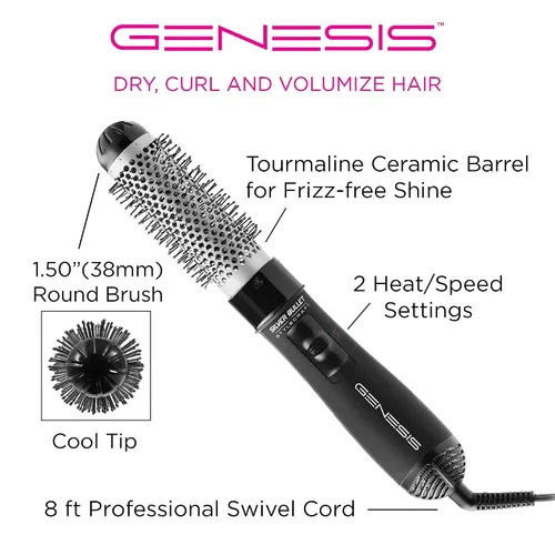 Vista 2 de StyleCraft Silver Bullet Genesis - Peinador profesional de pelo redondo con cepillo caliente, 1.50 pulgadas