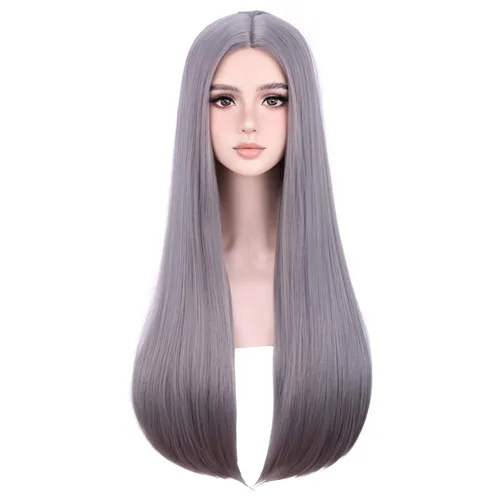 Vista 13 de Beron Peluca de pelo largo recto de 20" para disfraz de cosplay con gorro de peluca (naranja oscuro)