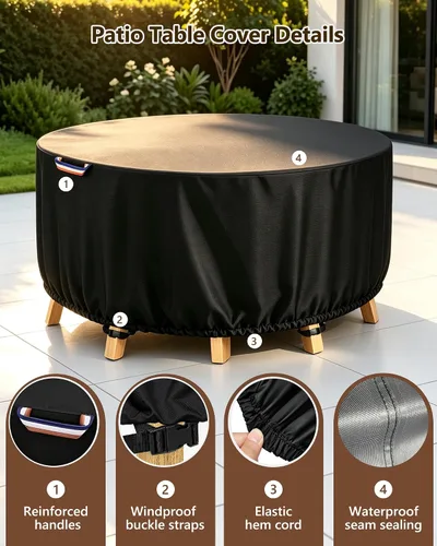 Vista 4 de STARTWO Fundas redondas para muebles de patio, fundas impermeables para muebles de exterior, resistentes a los rayos UV