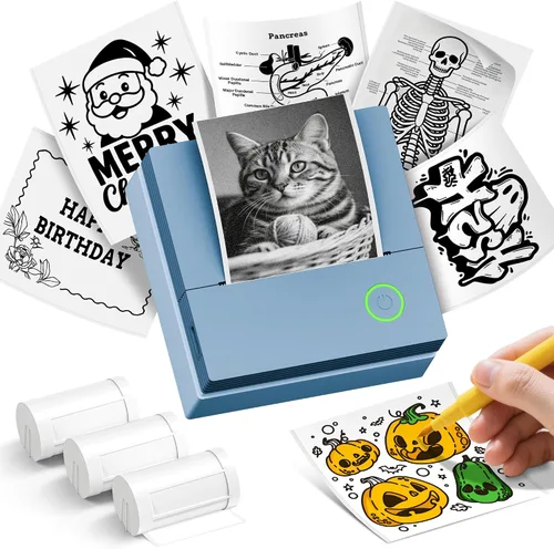 Vista 12 de Impresora de pegatinas, PM290C Mini impresora con 3 rollos de papel, púrpura