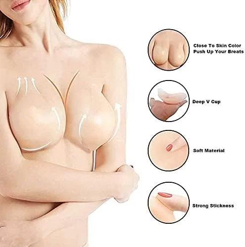 Vista 6 de Sujetador adhesivo para mujer, con cinta de silicona de alta calidad, para levantamiento de senos, sujetador adhesivo ABC, talla única
