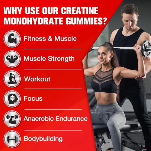 Vista 3 de Gomitas de monohidrato de creatina para hombres y mujeres, gomitas de creatina preentrenamiento con taurina y vitamina B6 B12 para máxima fuerza