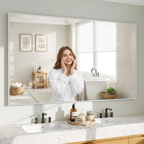 Vista 18 de Koonmi Espejo de pared rectangular negro, espejo de baño de 20 x 30 pulgadas, espejo de tocador con marco de aluminio para entrada, sala de estar
