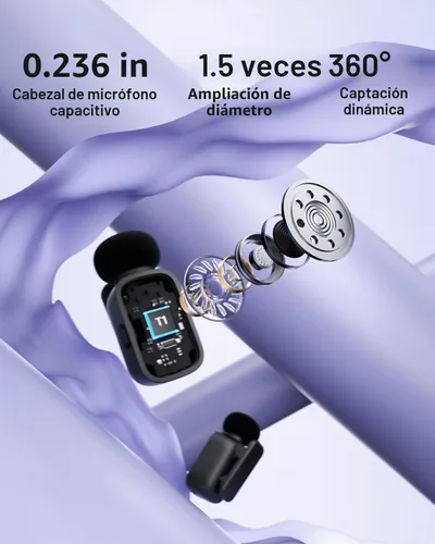 Vista 7 de T1 mini micrófono inalámbrico Lavalier para iPhone/Android/iPad, reducción de ruido de 3 niveles, duración de la batería de 30 horas, cambiador