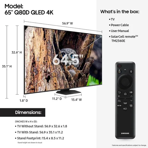 Vista 2 de Samsung - Smart TV QLED 4K de 65 pulgadas de la serie Q80D Quantum HDR+ con Dolby Atmos, Object Tracking Sound Lite, Direct Full Array, Motion