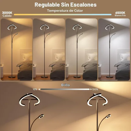 Vista 5 de SIBRILLE Lámpara de pie RGBCW mejorada de 36 W con anillo de lectura, lámpara de pie LED giratoria con control remoto, luz de pie regulable, luz