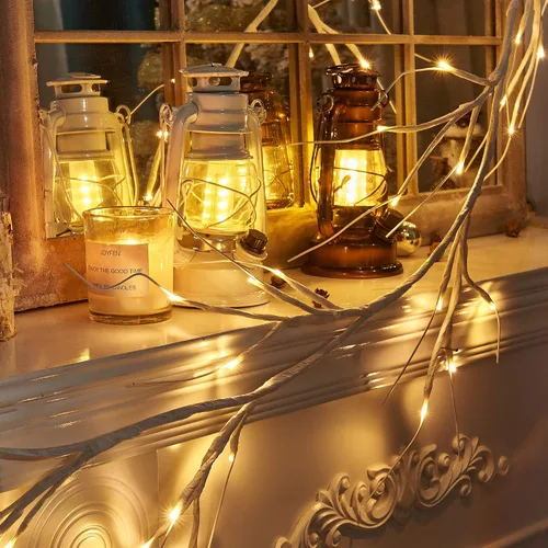 Vista 7 de Vanthylit Guirnalda de Navidad iluminada, guirnaldas de abedul blancas de 6 pies con 48 luces LED blancas cálidas, impermeable, para exteriores