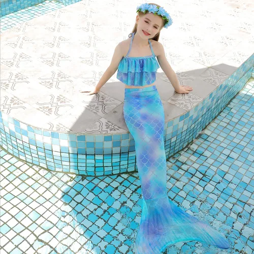 Vista 7 de Danvren Traje de baño de cola de sirena para niñas de 3 a 12 años