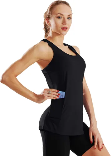 Vista 2 de Neleus camiseta sin mangas para mujer con espalda cruzada para yoga.
