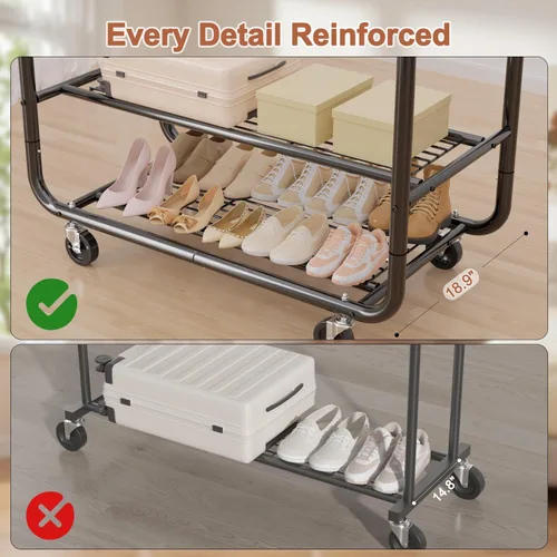 Vista 5 de EAGMAK Percheros de ropa resistentes para colgar ropa, 720 libras, perchero con ruedas con cerradura, organizador de armario de metal para Negro