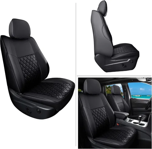 Vista 3 de Huidasource Fundas de asientos de automóvil para Grand Cherokee, 2 piezas de cobertura completa de cuero personalizada, funda de cojín de asiento