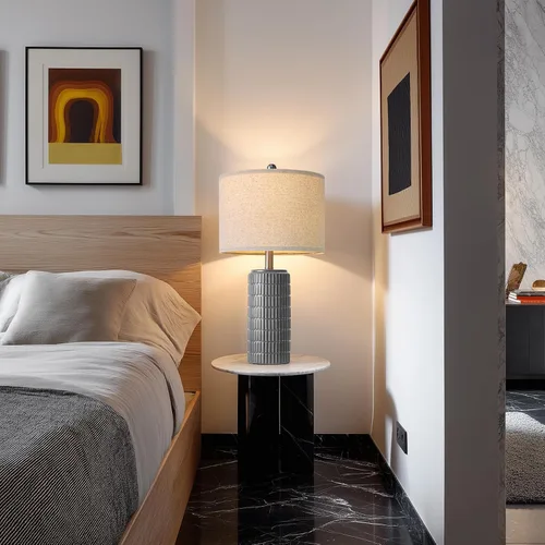 Vista 2 de PoKat Juego de 2 lámparas de mesa de cerámica gris oscuro de 23 pulgadas para sala de estar, lámparas de noche modernas para dormitorio, lámpara