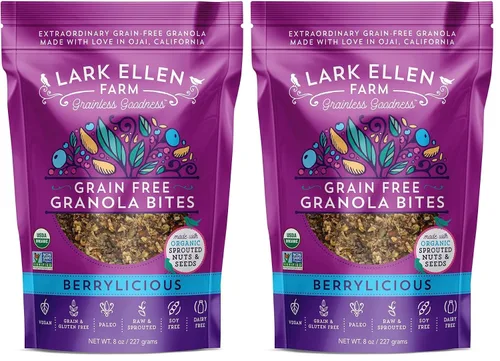Vista 20 de Lark Ellen - Mordeduras sin granos Vanilla Cinnamon, Cacao Cherry, and Berrylicious sprouted grain-free clusters, Certified Organic, Vegan