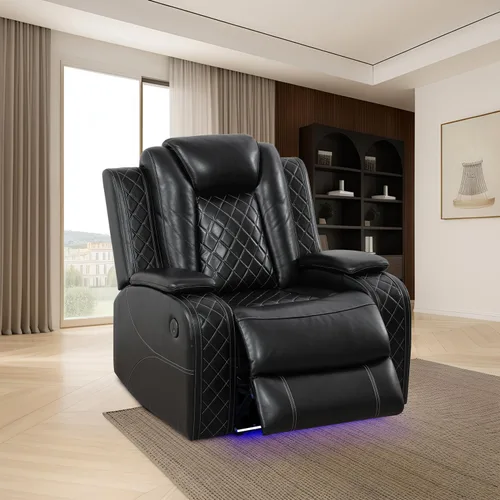 Vista 25 de Juego de sofá modular reclinable eléctrico con luz LED, juego de sofá modular reclinable de cuero, incluye sillón reclinable individual, juego
