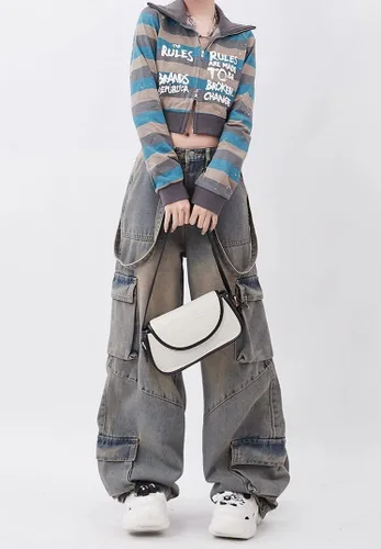 Vista 3 de Pantalones cargo Y2K holgados de tiro bajo para mujer, pantalones holgados de moda Y2K, pantalones holgados casuales Cyber Y2k, ropa urbana