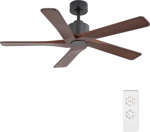 Vista 26 de WINGBO - Ventilador de techo DC de 48" sin luz - 5 aspas de madera maciza talladas, motor DC reversible de 6 velocidades, ventilador de techo sin