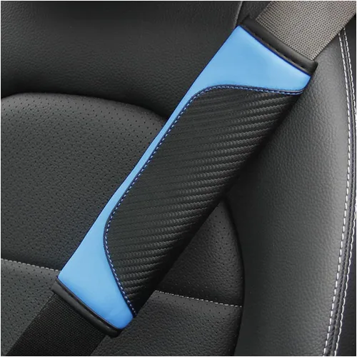 Vista 10 de AUCELI 2 fundas para cinturón de seguridad de automóvil, fundas de correa de hombro de fibra de carbono, almohadilla de arnés suave de cuero Negro