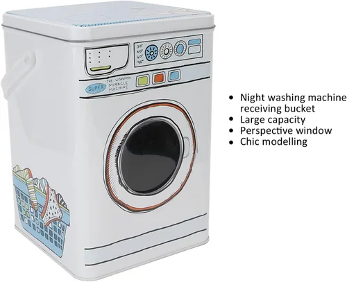 Vista 5 de Contenedor de detergente, caja de polvo de lavandería de gran capacidad, decoración de lata azul con asa para lavar tabletas para almacenar