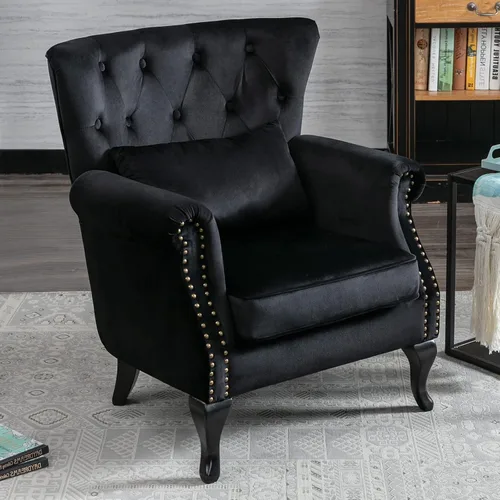 Vista 13 de Sillas de Brazo de Lectura Accent Sillas Midcentury Modernas Cómodas Silla de Sofá de Esquina, Silla de Club Wingback de Sala de Espera con Respaldo