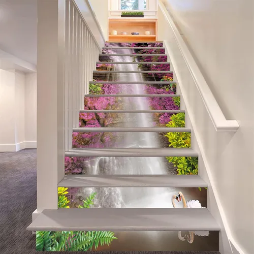 Vista 14 de artfanke 13 piezas de adhesivos 3D de amanecer en la playa - Adhesivos para escalones de pelar y pegar para decoración de hogar y oficina - 39,37" x