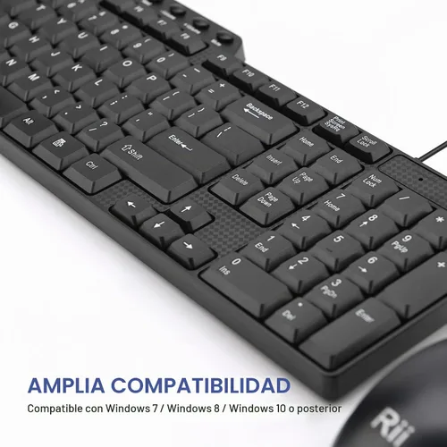 Vista 7 de Rii RK203 - Juego combinado de teclado y teclado básico con cable USB de tamaño ultra completo con teclado con teclado numérico para computadora