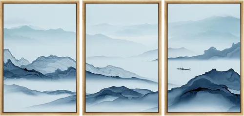 Vista 99 de NWT Lienzo enmarcado para pared, juego de arte en acuarela pastel, bosque de montaña oscura, naturaleza silvestre, ilustraciones de arte moderno