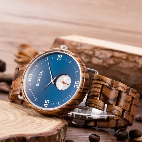 Vista 4 de BEWELL Wood Watches for Men Minimalist Style Quartz Stainless Steel Combined Wooden Watches Mens