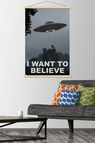 Vista 2 de Trends International Póster de pared con marco magnético "I Want To Believe