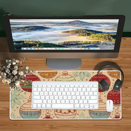 Vista 6 de Alfombrilla de mouse con adorno rojo vintage, alfombrilla de mouse grande para juegos con base de goma antideslizante, alfombrilla de trabajo