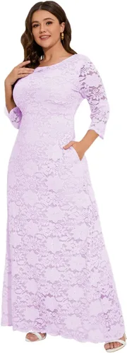 Vista 4 de MAYFASEY Vestido de novia de encaje floral para mujer, talla grande, manga 34, dama de honor, fiesta de noche, vestido largo con bolsillos