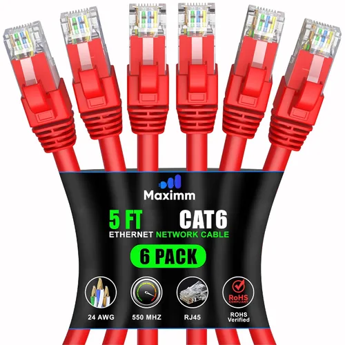 Vista 112 de Maximm Cable Ethernet Cat 6 de 0.6 pies (paquete de 6) – Cable LAN de alta velocidad, cable de Internet, cable de conexión y cable de red – UTP