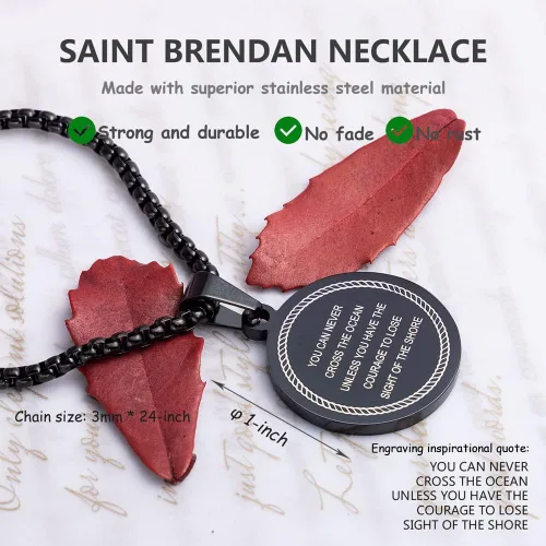 Vista 6 de Wolentty Saint Brendan Necklace - 1" Stainless Steel Catholic St. Brendan Medal Pendant with 24" Chain