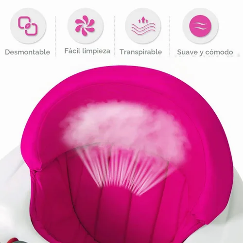 Vista 4 de Andador de bebé con ruedas para niños y niñas Andador plegable con juguetes para caminar y altura ajustable de 3 niveles, cómodo caminador de Rosa