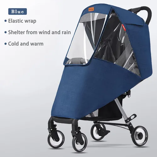 Vista 2 de Funda universal para la lluvia, transpirable, protector contra el clima, reutilizable, fácil instalación, cochecitos, accesorios, cochecitos Azul
