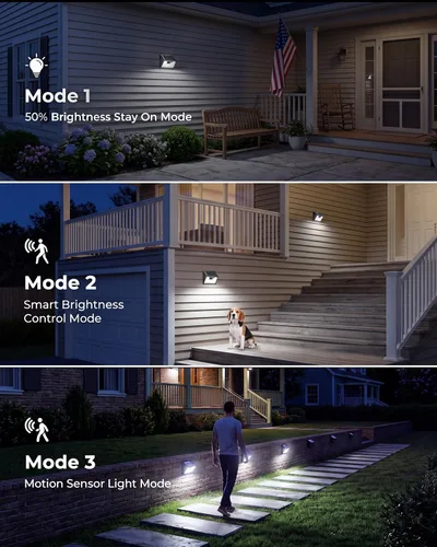 Vista 4 de Peasur Luces Solares para Exteriores con Sensor de Movimiento, 140 LED Luz Solar Alimentada por Energía Solar para Cerca Impermeable, 3 Modos