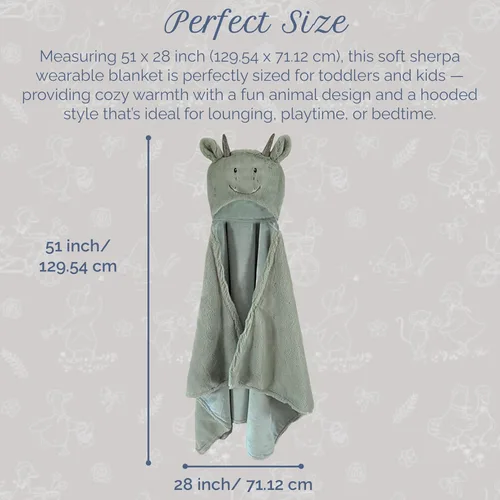 Vista 3 de MON AMI Manta con capucha de dragón Manta de sherpa suave para niños 51 x 28 pulgadas acogedor diseño con capucha para niños pequeños y niños