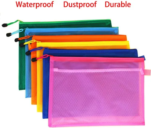 Vista 5 de A4/A5 - 2 unidades de malla de colores con cremallera, bolsa de documentos, impermeable, carpetas de archivos con cremallera para suministros