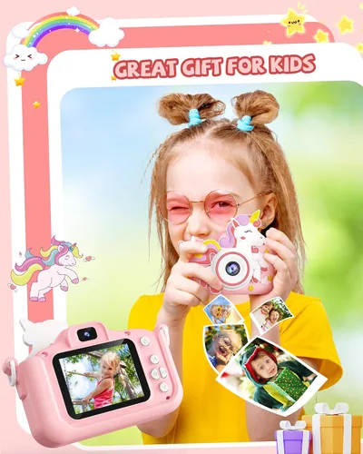 Vista 3 de Kikapabi Cámara de juguete de unicornio para niños, niñas y niños de 3 a 8 años, regalos de Navidad y cumpleaños para niñas de 3, 4, 5, 6, 7, 8