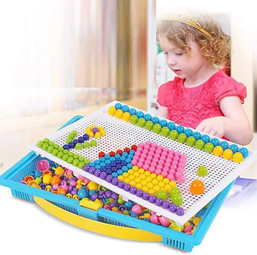 Vista 2 de HenMerry Uñas creativas de hongos, mosaico, tablero de clavijas, rompecabezas 3D, juego de bloques de construcción (600 piezas)