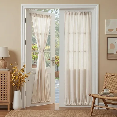 Vista 73 de MYSKY HOME Cortinas naturales de puerta francesa para ventana de puerta, 40 pulgadas de largo, cortas, semitransparentes, filtrantes de luz