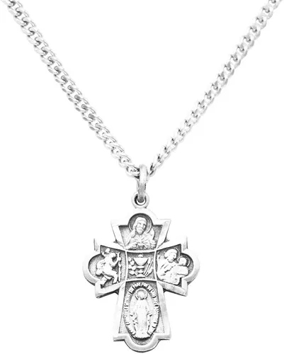 Vista 2 de Rosemarie Collections Collar con colgante de cruz de cuatro vías para la primera comunión religiosa con tarjeta de oración, 18 pulgadas, Metal, N A