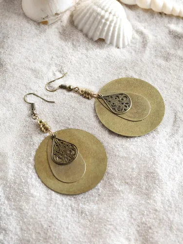 Vista 3 de MINACHI Aretes colgantes estilo hippie, estilo bohemio, vintage, regalo de joyería de verano para mujer, Acero inoxidable, No es una piedra preciosa