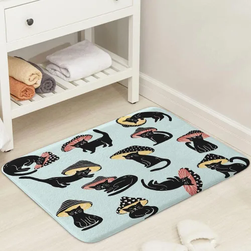 Vista 3 de MERCHR Tapete de baño con diseño de hongo y gato divertido para baño, estética, única, divertida, divertida, azul, tapete antideslizante, para baño