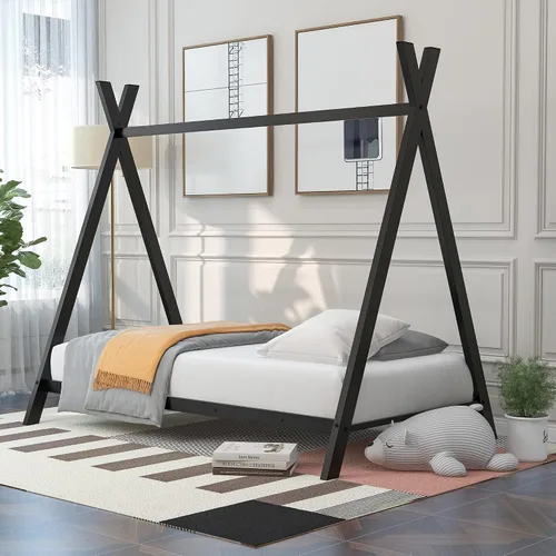 Vista 11 de SOFTSEA Cama de casa con marco de cama de piso doble con estructura triangular Blanco