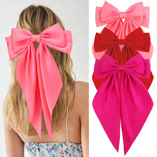 Vista 30 de Velscrun Lazos para el cabello para mujeres y niñas, 3 unidades, lazo blanco, lazo negro, azul marino, lazos grandes para el cabello con clip, lazos
